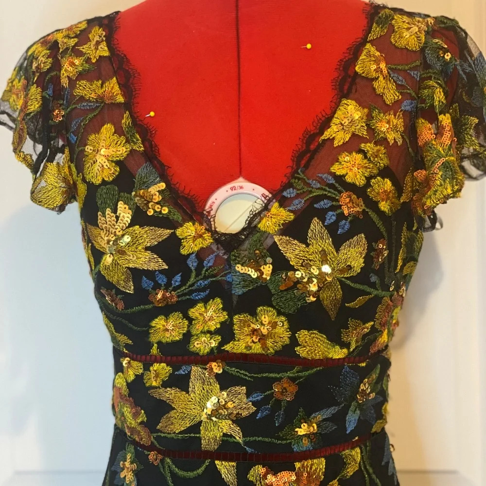 CHEAP/STUNNING marchesa dress, midi, flowers print full of sequins - Picture 4 of 6